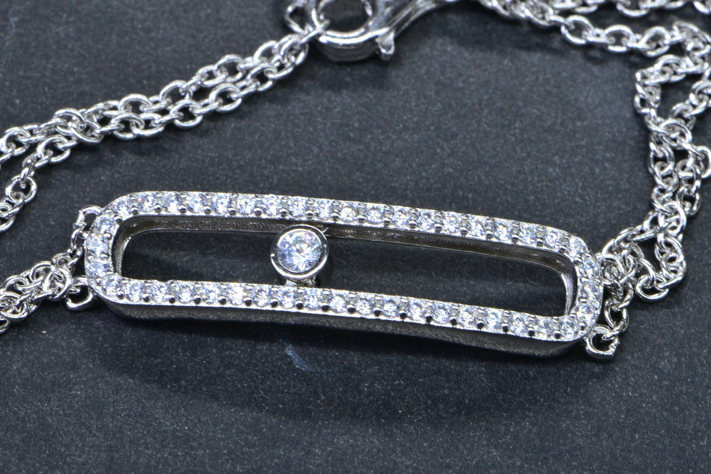 Simulated Diamond Sparkly Silver Bar Bracelet Sterling Silver