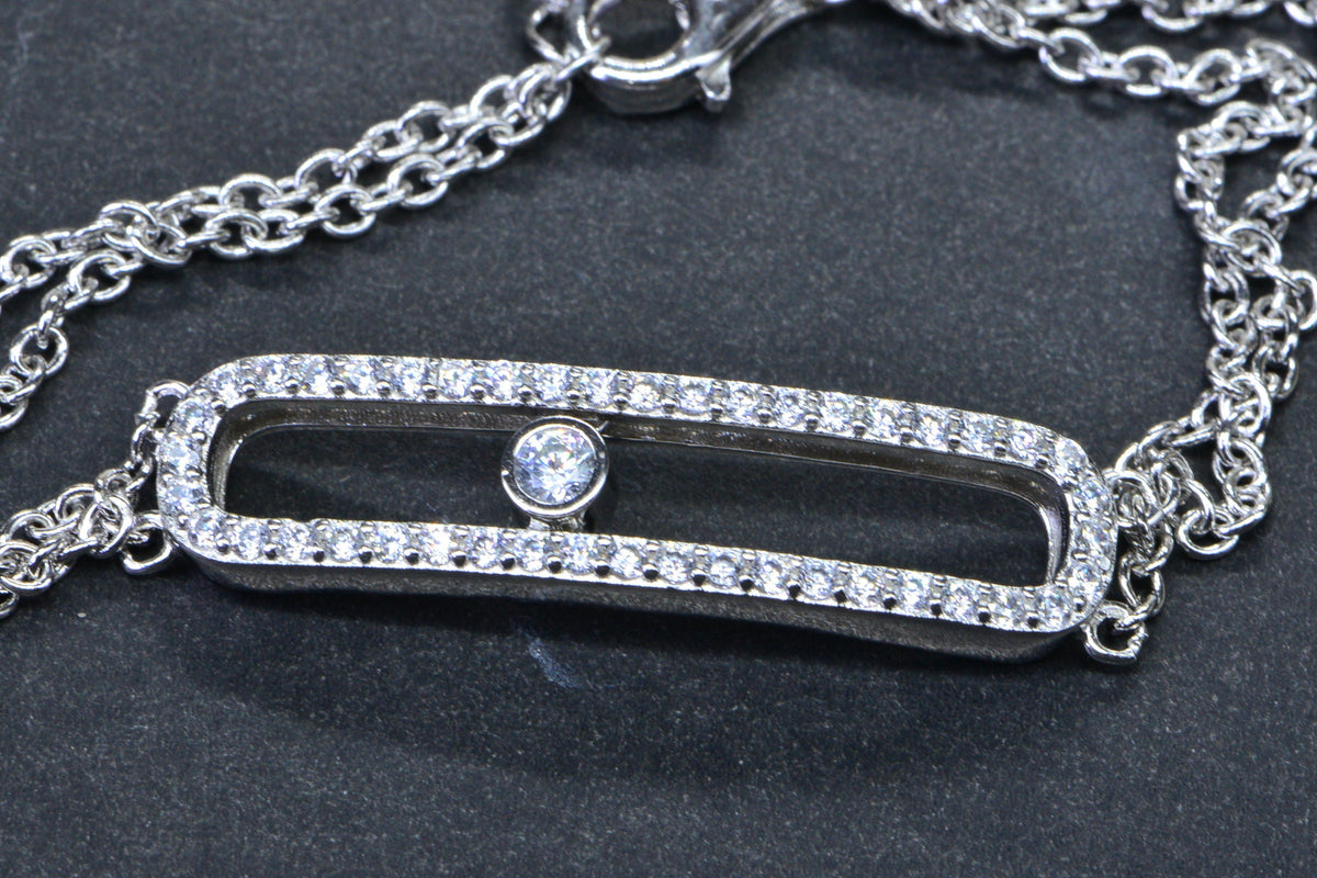 Simulated Diamond Sparkly Silver Bar Bracelet Sterling Silver