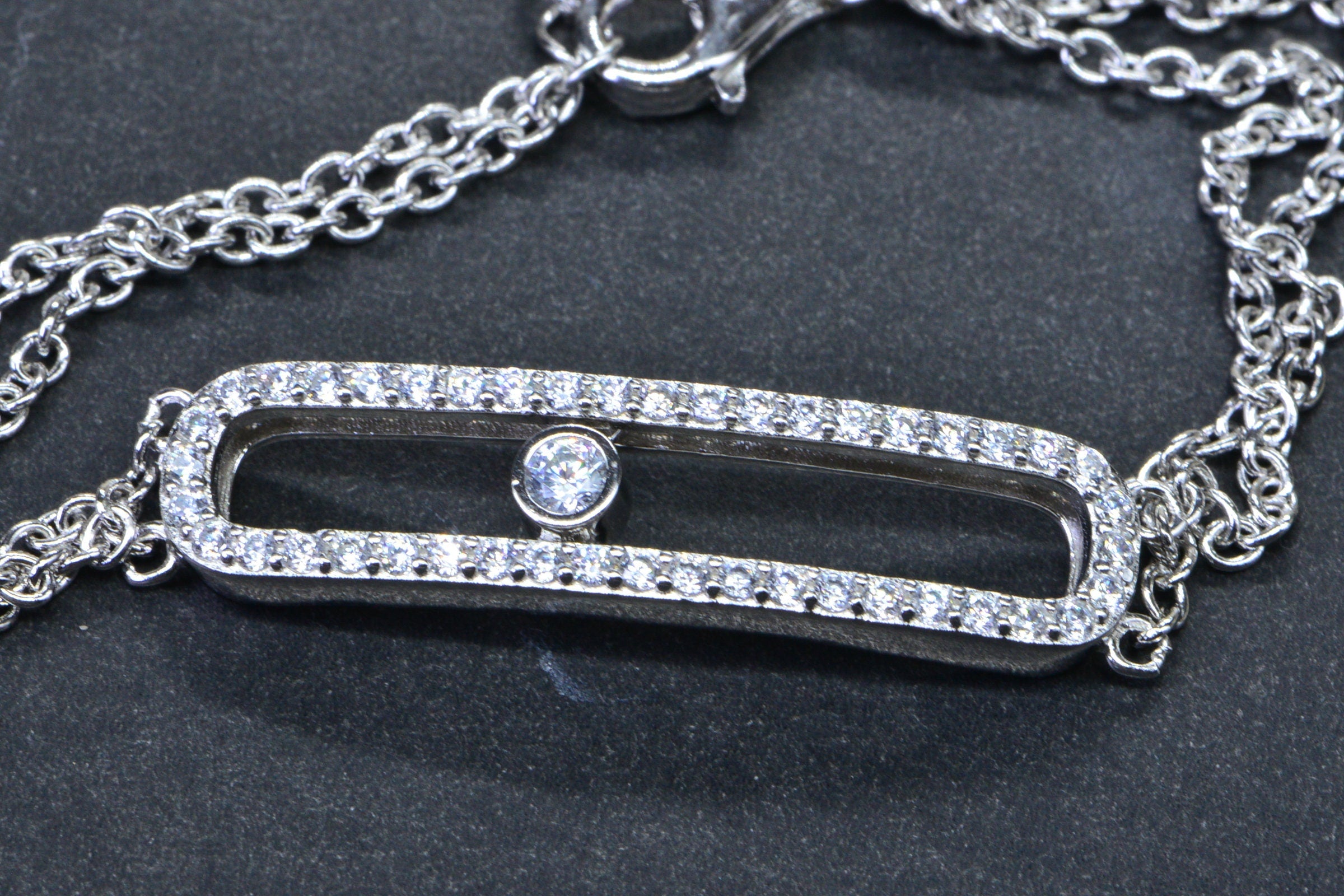 Simulated Diamond Sparkly Silver Bar Bracelet Sterling Silver