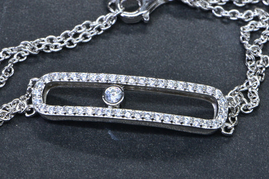 Simulated Diamond Sparkly Silver Bar Bracelet Sterling Silver