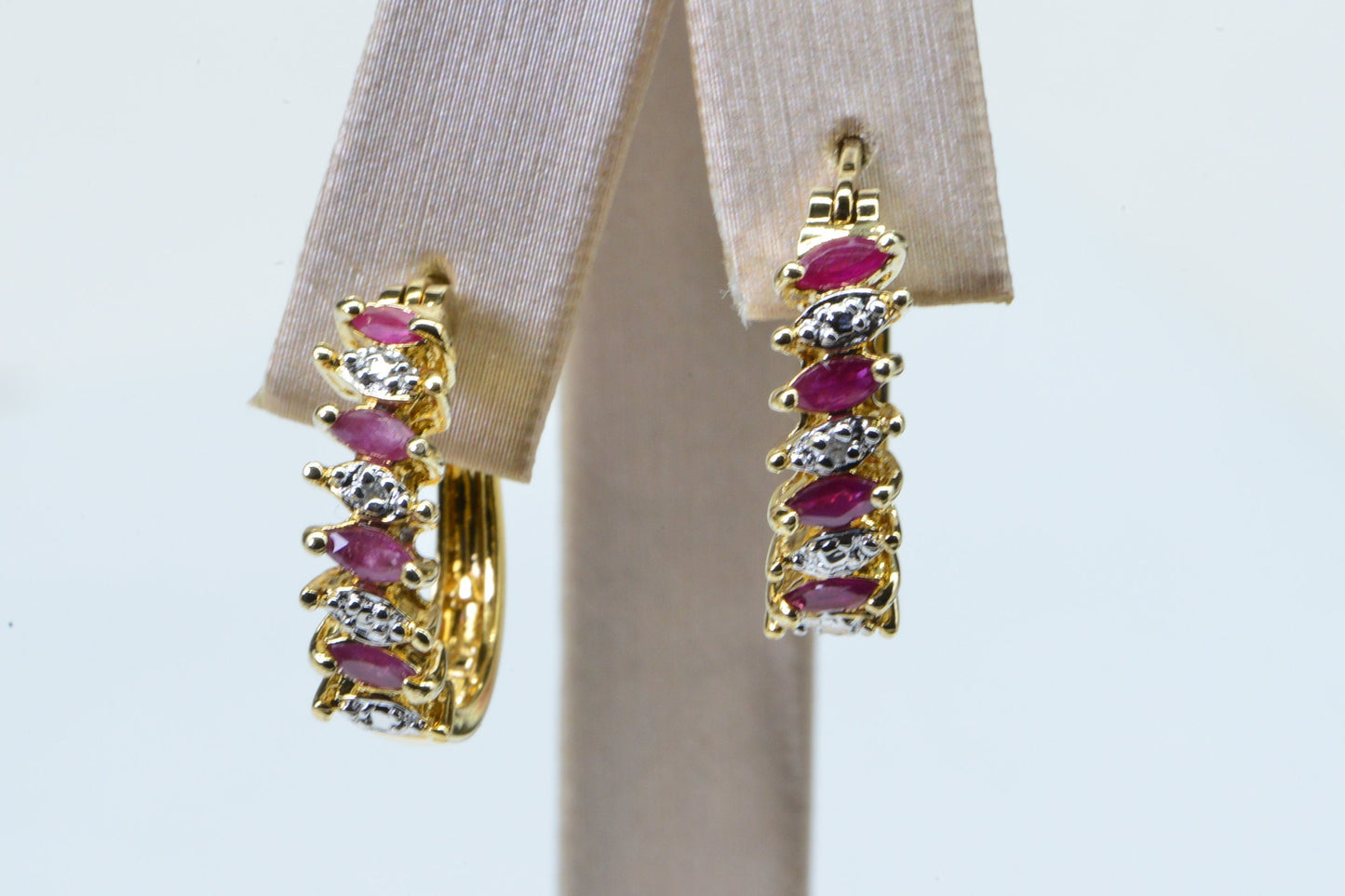 Genuine Ruby Marquis Earrings and Ring Set 24K Yellow Gold