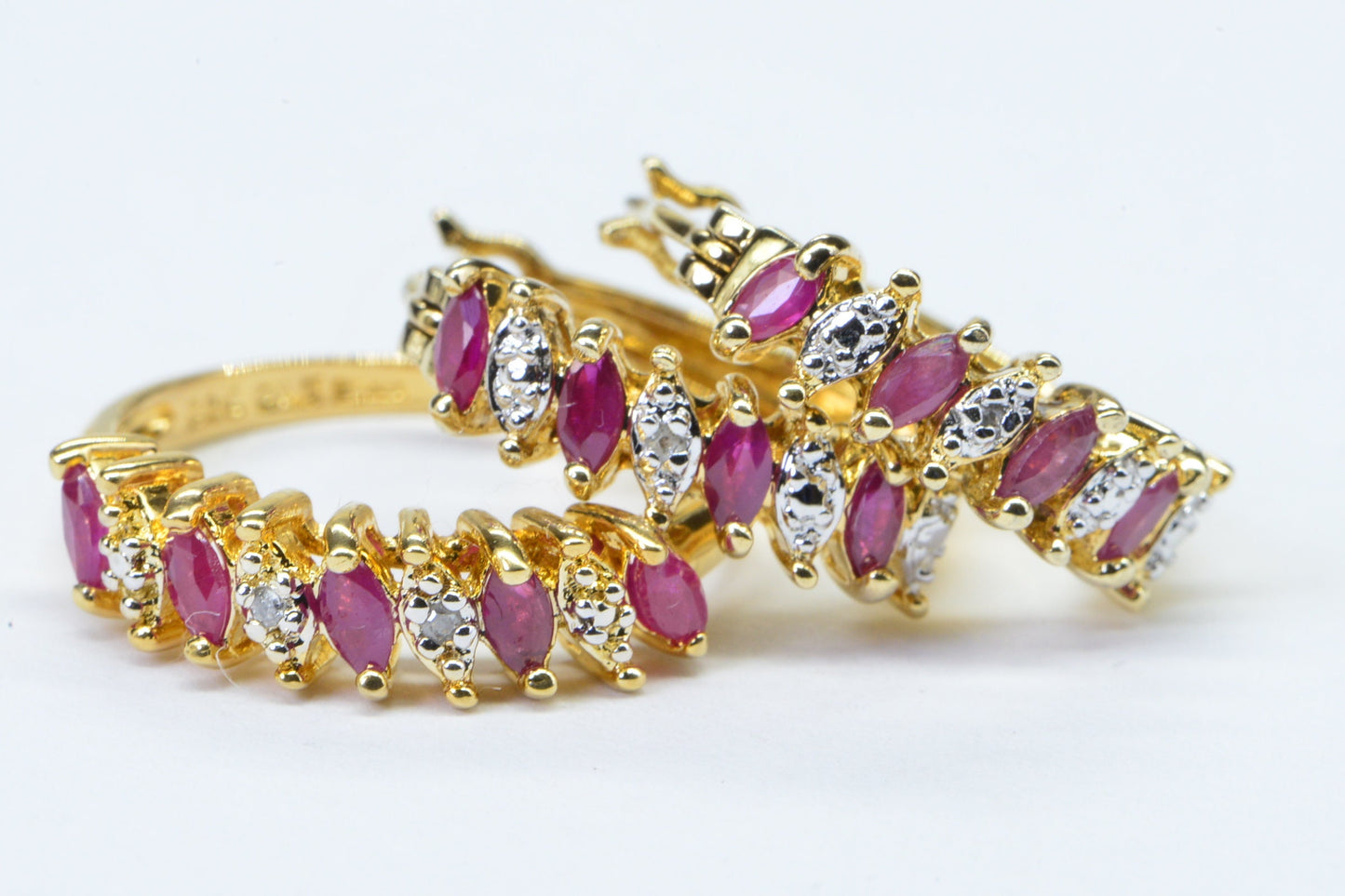 Genuine Ruby Marquis Earrings and Ring Set 24K Yellow Gold