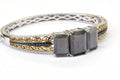 Silver Filigree Bangle Bracelet: Sapphire & Black Spinel, Vintage Style