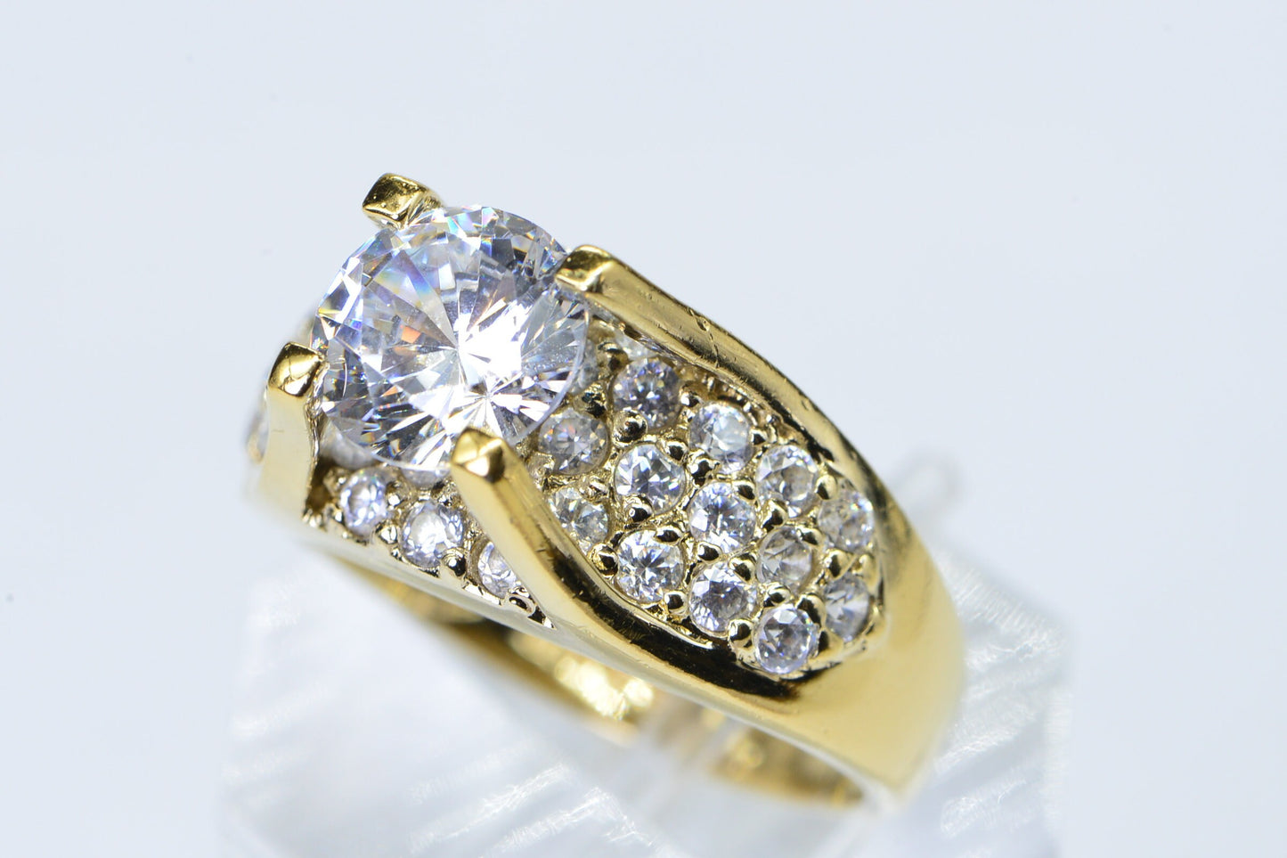 Cubic Zirconia Engagement Ring: 14K Yellow Gold Over Sterling Silver