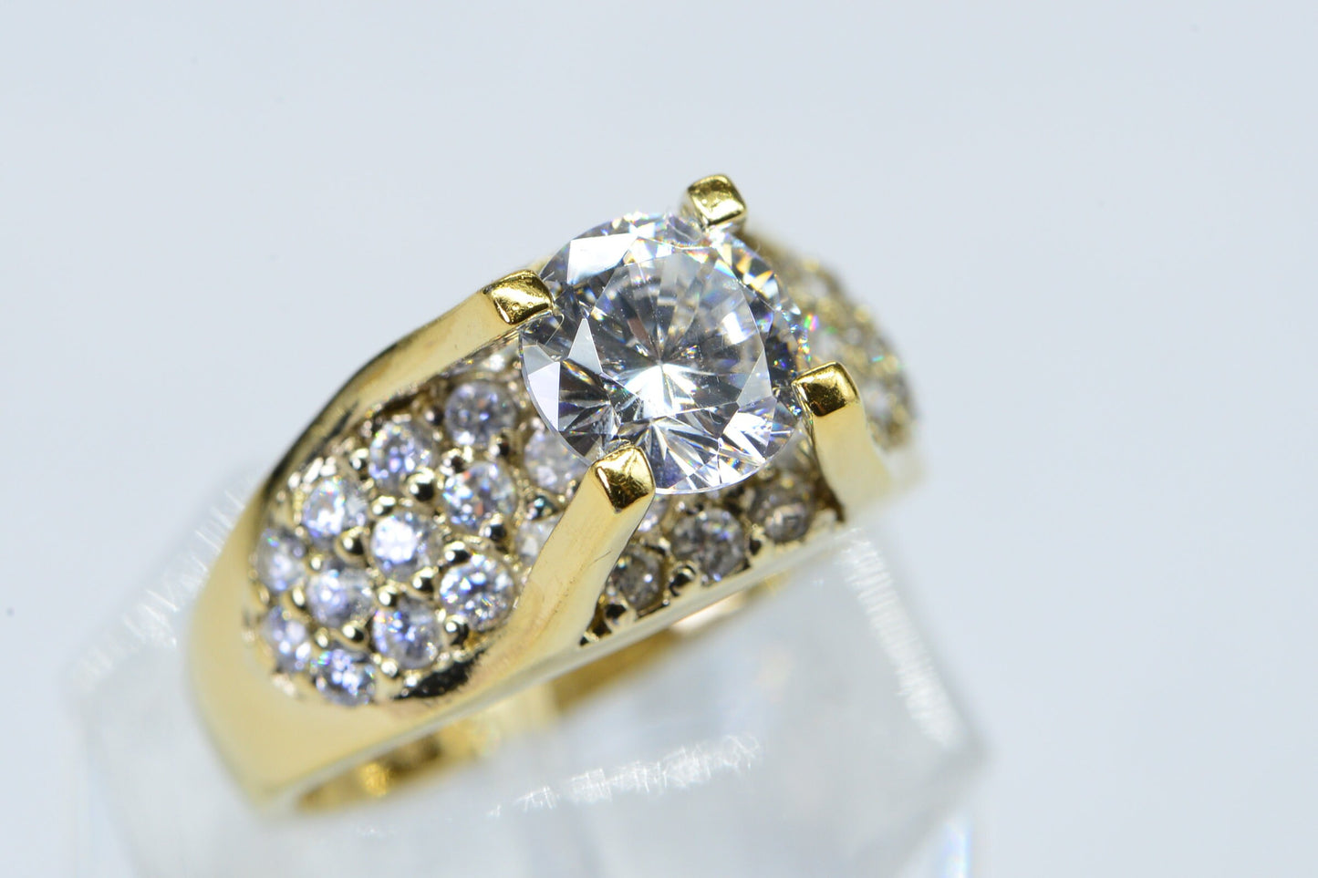 Cubic Zirconia Engagement Ring: 14K Yellow Gold Over Sterling Silver