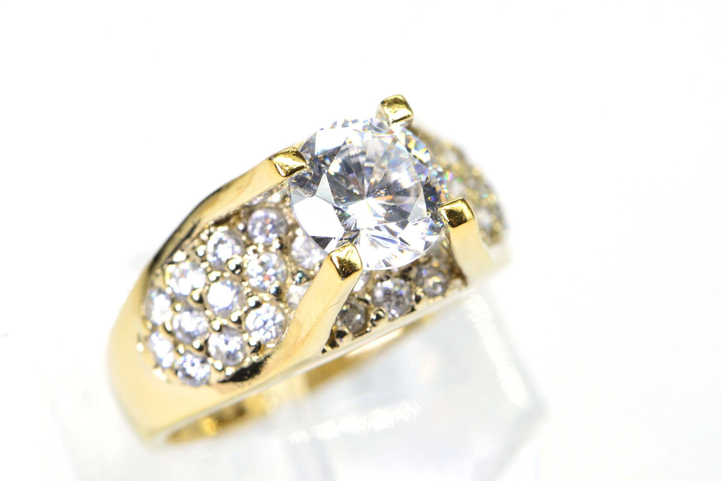 Cubic Zirconia Engagement Ring: 14K Yellow Gold Over Sterling Silver
