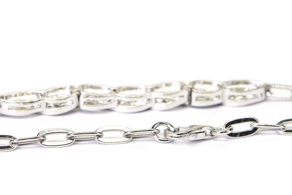 Black and White  Diamond Infinity Knot Chain Sterling Silver Bracelet