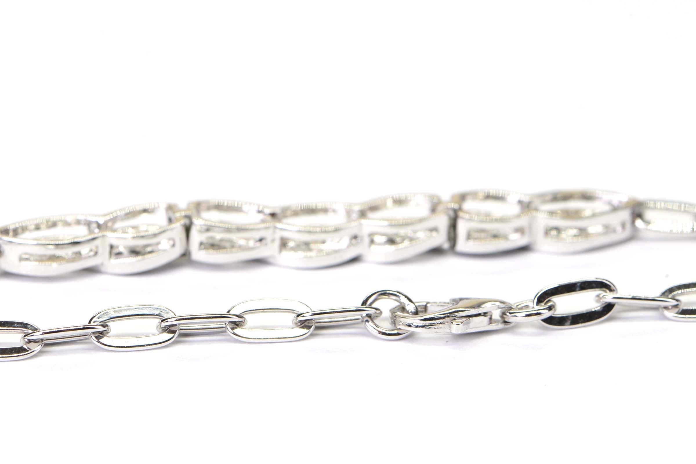 Black and White  Diamond Infinity Knot Chain Sterling Silver Bracelet