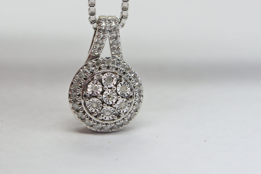Small Diamond Cluster Pendant: Sterling Silver Estate Jewelry