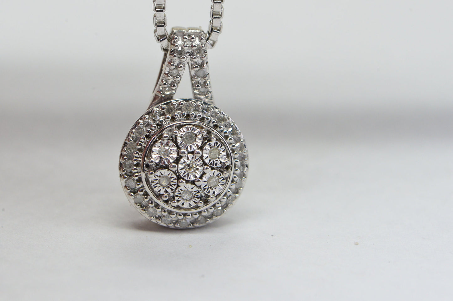Small Diamond Cluster Pendant: Sterling Silver Estate Jewelry