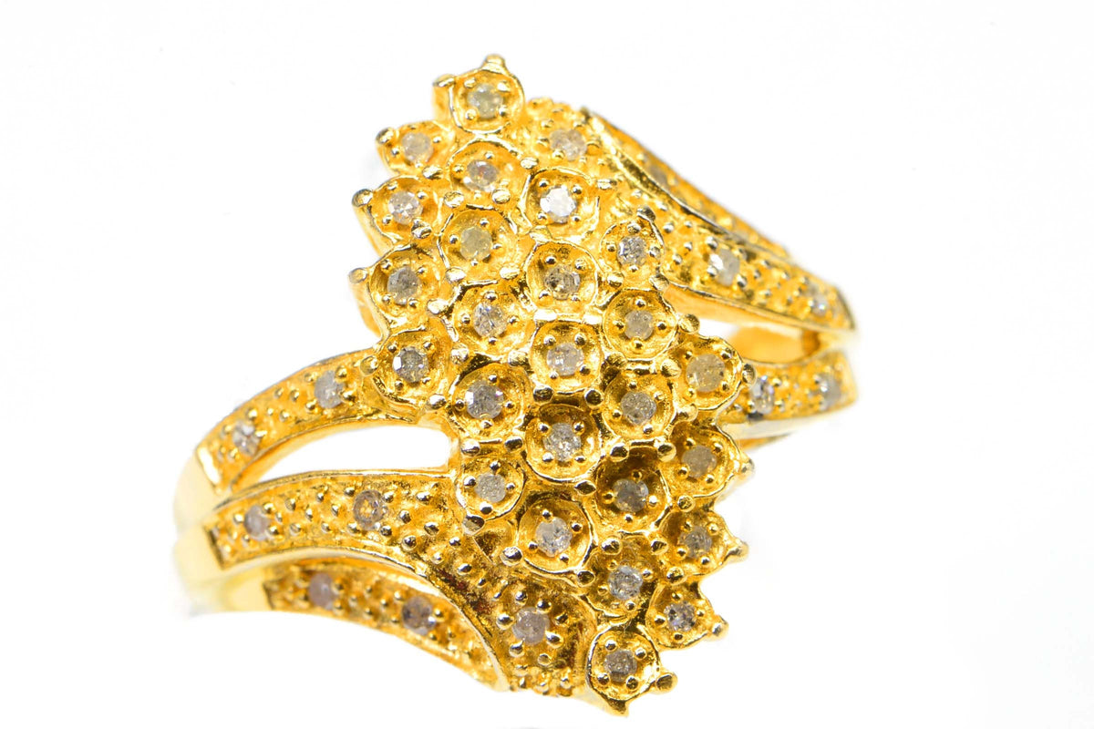 Vintage 24K Gold Electroplated Sterling Silver Honeycomb Diamond Ring