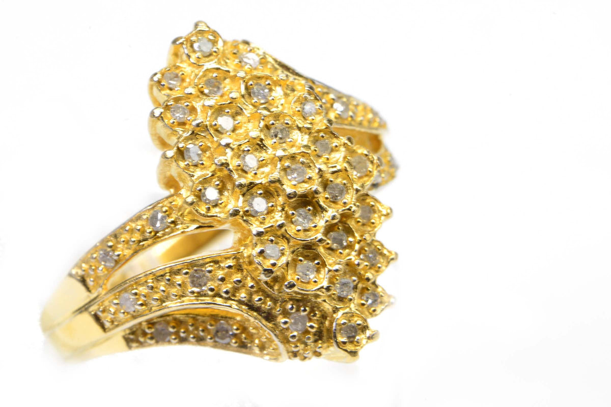 Vintage 24K Gold Electroplated Sterling Silver Honeycomb Diamond Ring
