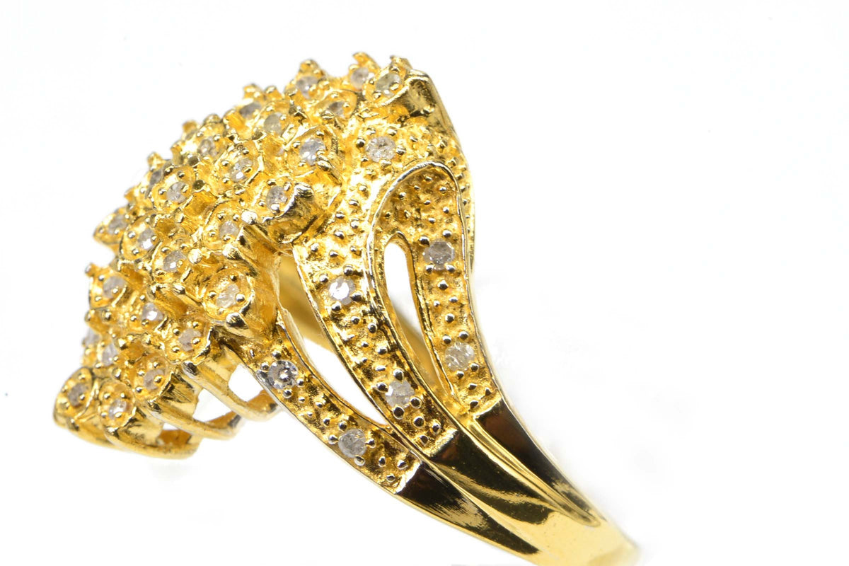 Vintage 24K Gold Electroplated Sterling Silver Honeycomb Diamond Ring