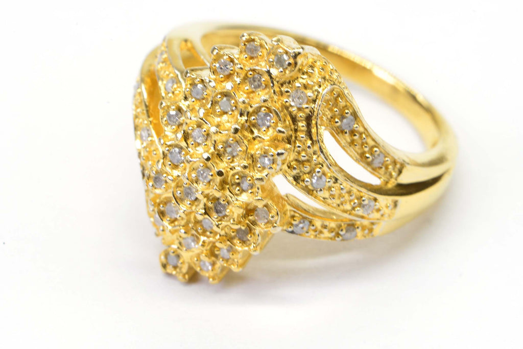 Vintage 24K Gold Electroplated Sterling Silver Honeycomb Diamond Ring