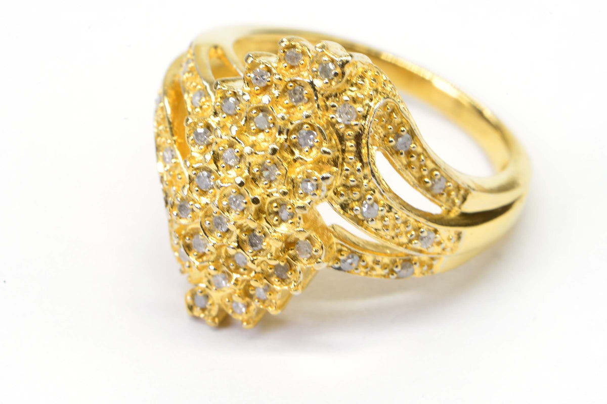 Vintage 24K Gold Electroplated Sterling Silver Honeycomb Diamond Ring