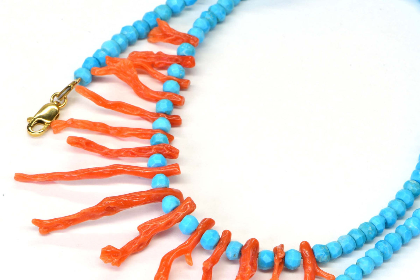 Turquoise and Coral Necklace, 14k Gold filled one layer necklace, Gift For Women