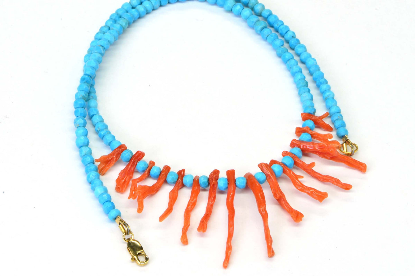 Turquoise and Coral Necklace, 14k Gold filled one layer necklace, Gift For Women