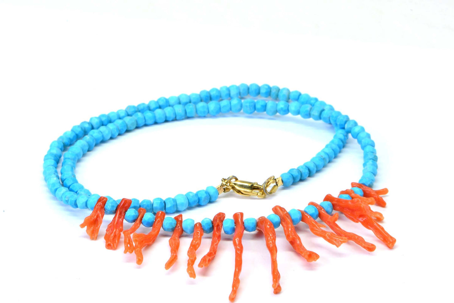Turquoise and Coral Necklace, 14k Gold filled one layer necklace, Gift For Women