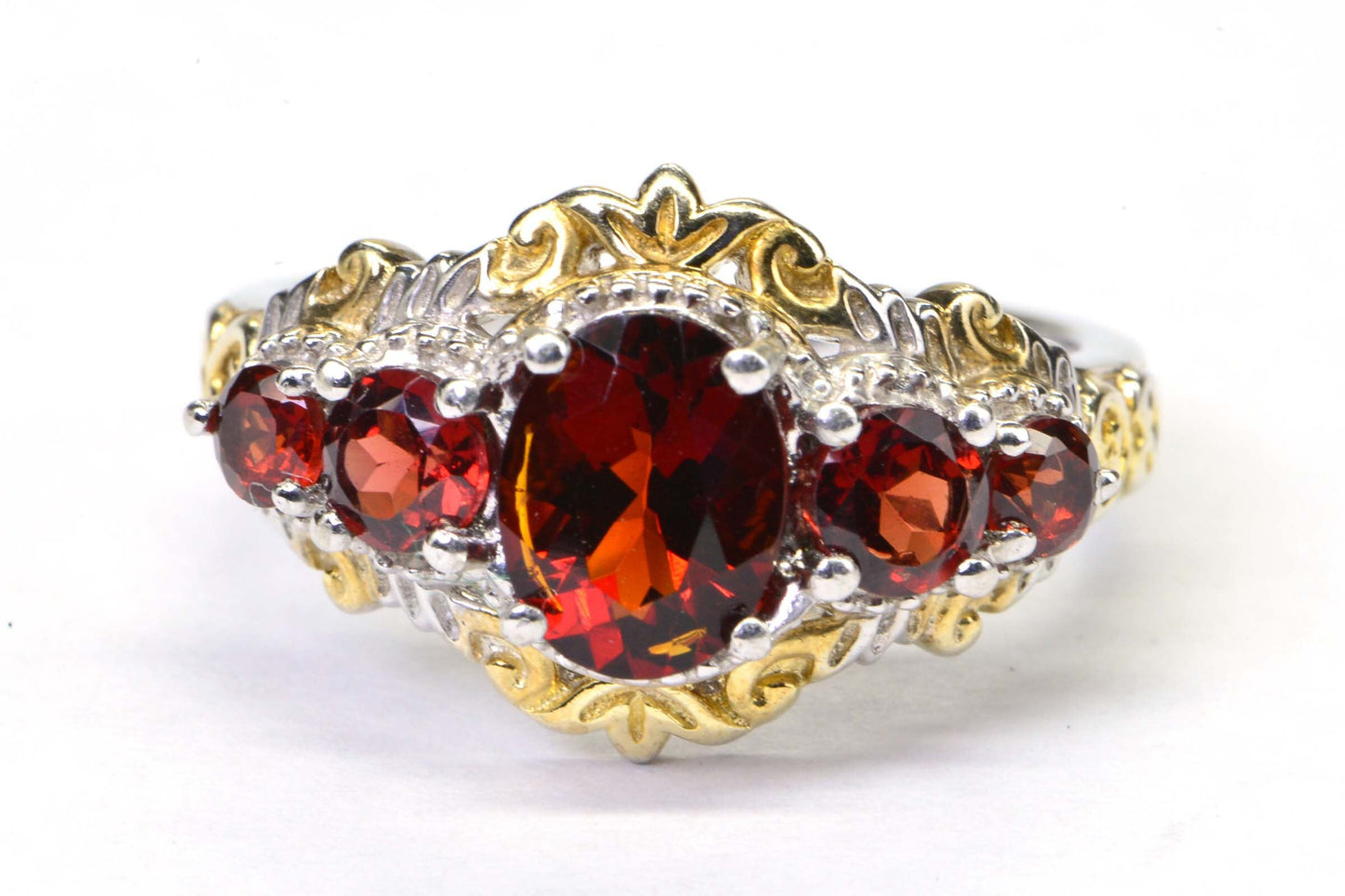 Garnet Multi Stone Ring Gold and Sterling Silver Gems Birthstone January Vintage Ring