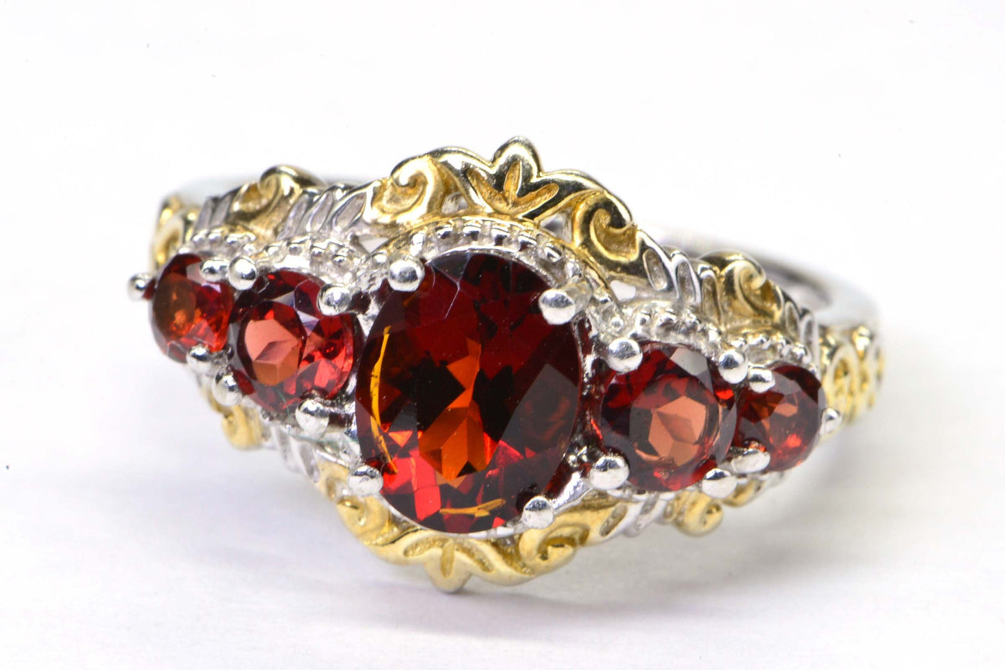 Garnet Multi Stone Ring Gold and Sterling Silver Gems Birthstone January Vintage Ring