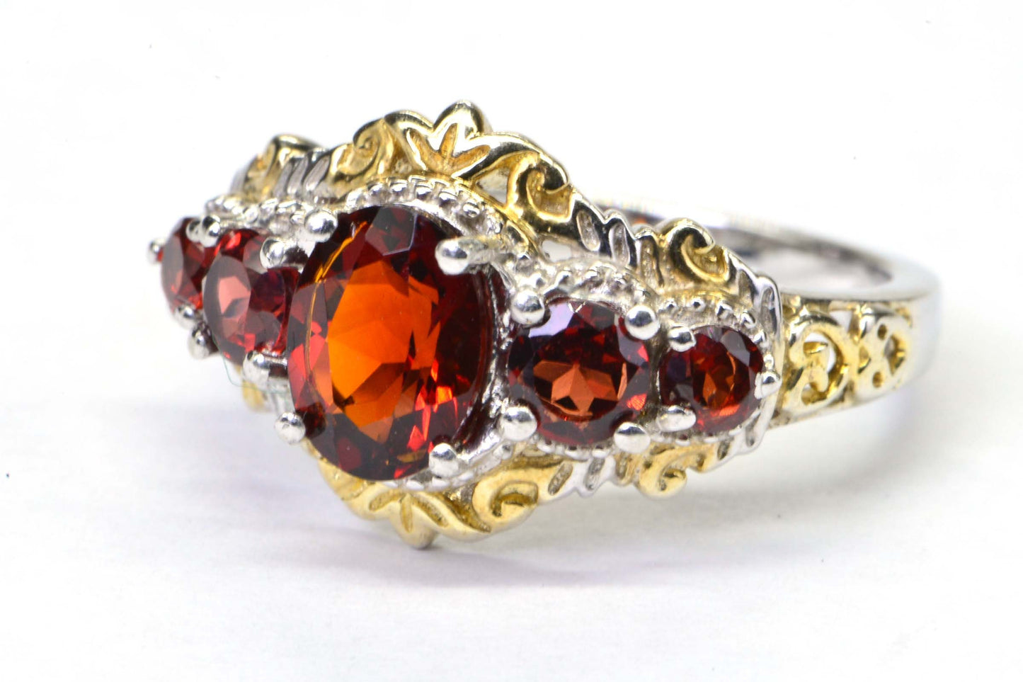Garnet Multi Stone Ring Gold and Sterling Silver Gems Birthstone January Vintage Ring