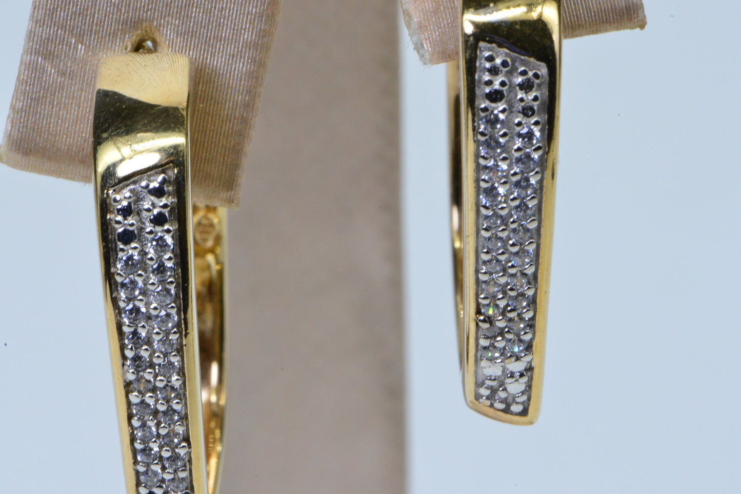 Diamond Square Hoop 14K Yellow Gold Electroplated  on 925 Sterling silver Vintage Earrings