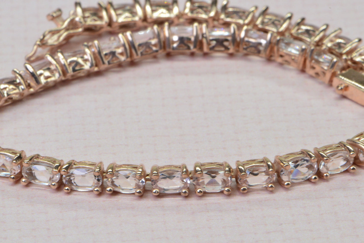 Morganite Tennis Bracelet, Rose Gold Vermeil Sterling Silver