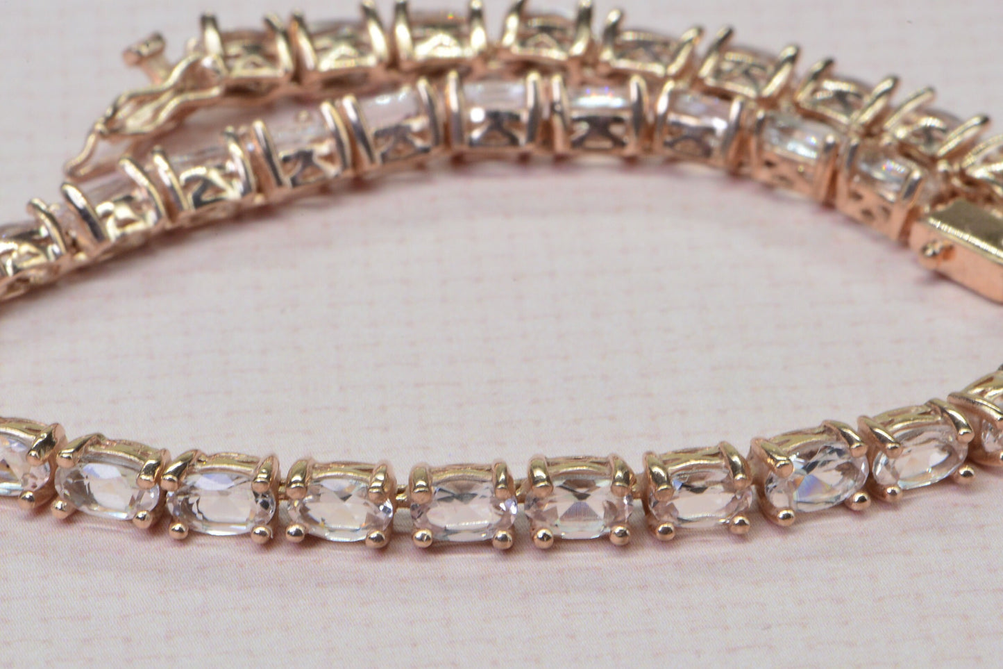 Morganite Tennis Bracelet, Rose Gold Vermeil Sterling Silver