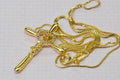 Natural Diamond 24K Yellow Gold Over Sterling Silver Cross Pendant