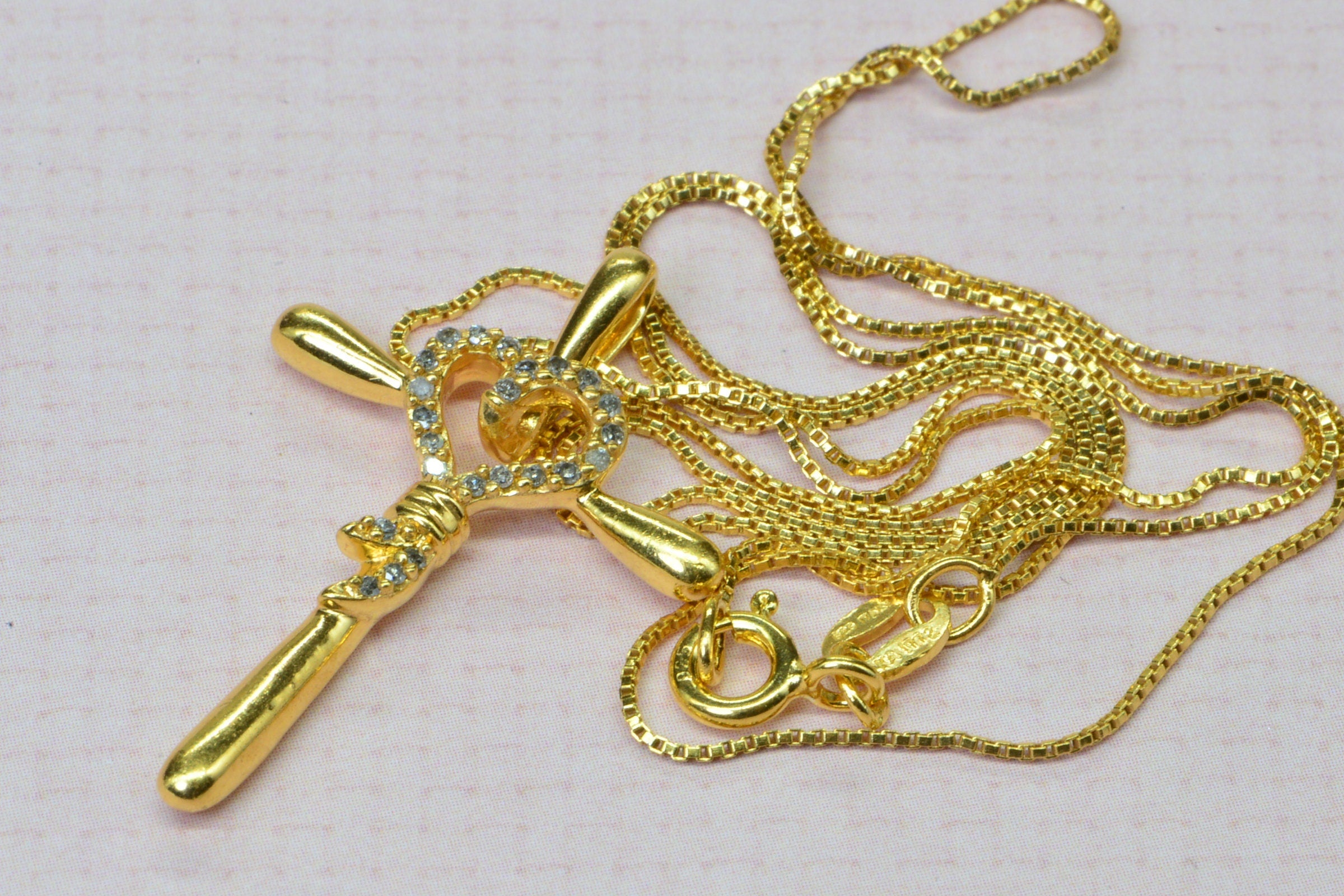 Natural Diamond 24K Yellow Gold Over Sterling Silver Cross Pendant