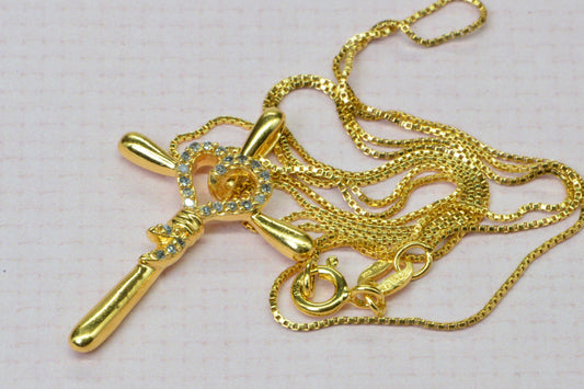 Natural Diamond 24K Yellow Gold Over Sterling Silver Cross Pendant