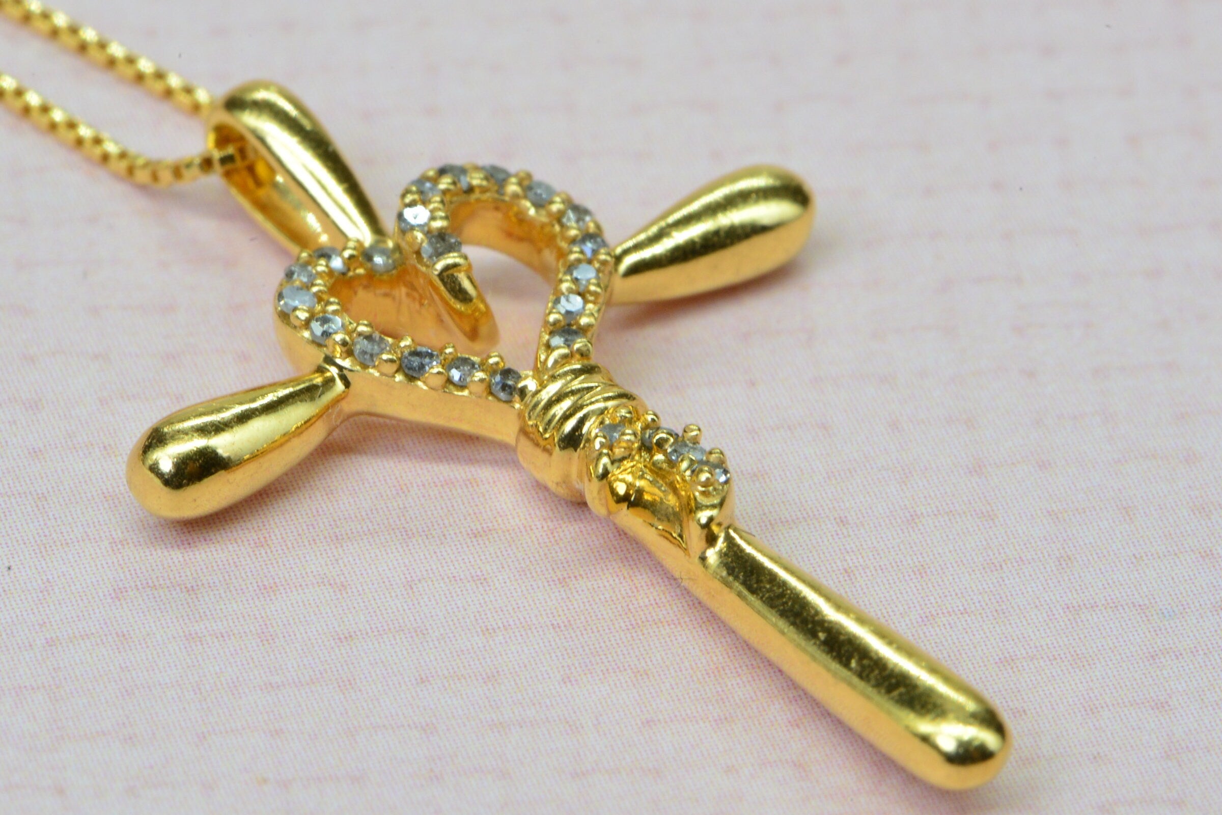 Natural Diamond 24K Yellow Gold Over Sterling Silver Cross Pendant