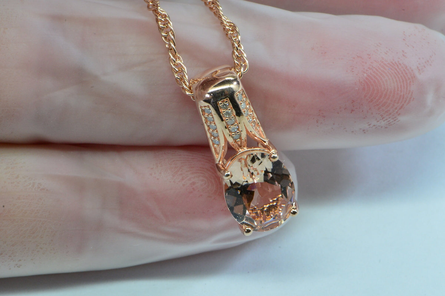 Real Diamond Morganite Necklace Pendant  Rose Gold Over Sterling Silver Necklace