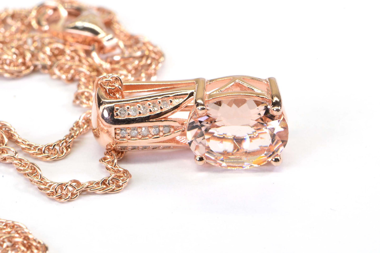 Real Diamond Morganite Necklace Pendant  Rose Gold Over Sterling Silver Necklace