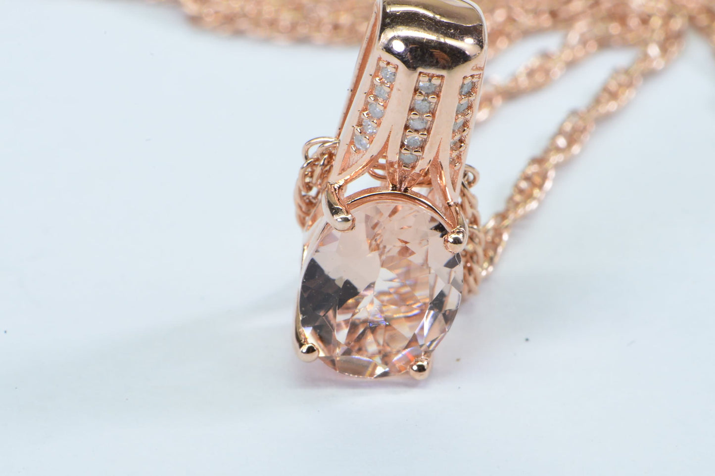 Real Diamond Morganite Necklace Pendant  Rose Gold Over Sterling Silver Necklace
