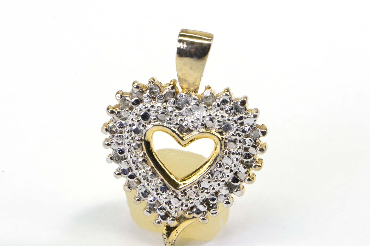 Diamond Heart Pendant Necklace: 14K Gold Over Sterling Silver, Vintage Estate