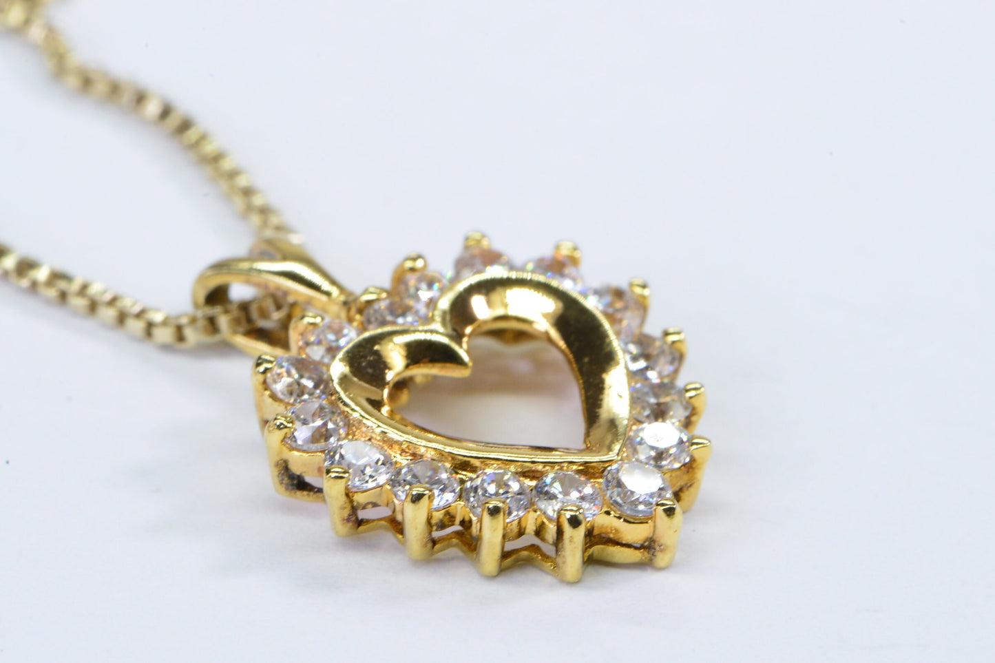 14K Gold Over Sterling Silver Heart Pendant Necklace: Simulated Diamond Vermeil Chain