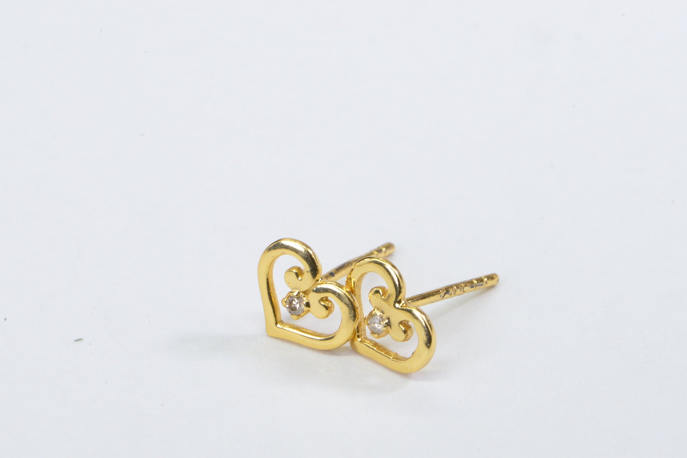Gold Extra Small Stud  Natural Diamond Hearts Stud Earrings  14K GF Gift for Girls