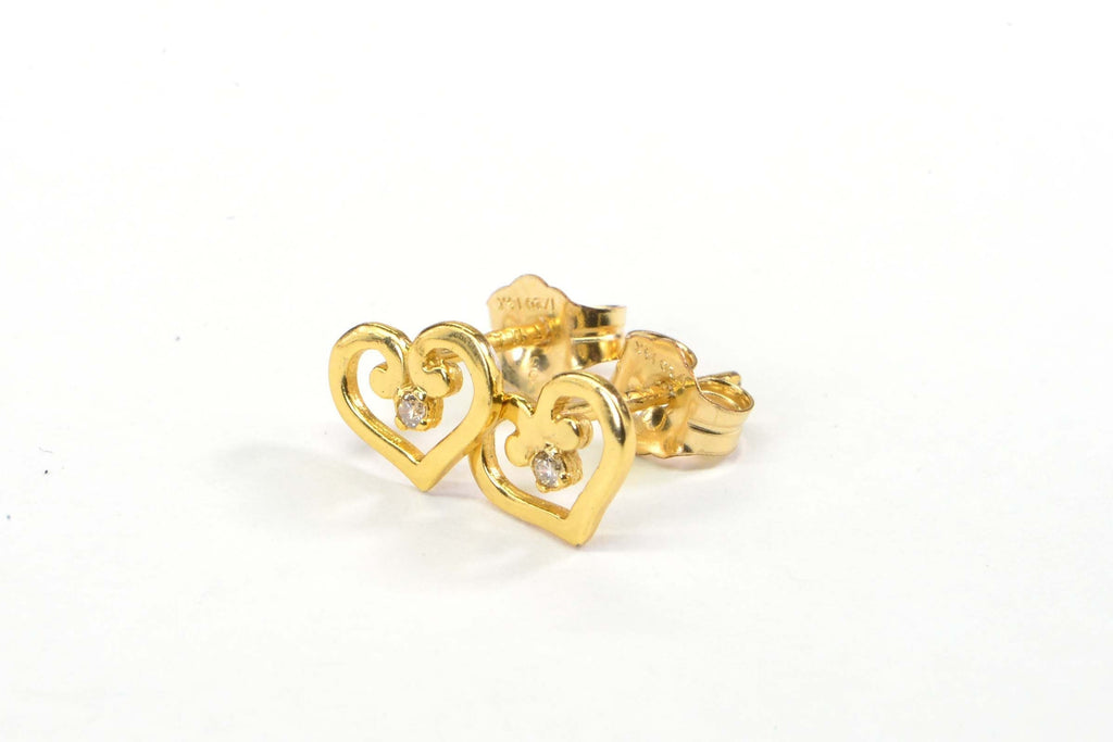 Gold Extra Small Stud  Natural Diamond Hearts Stud Earrings  14K GF Gift for Girls