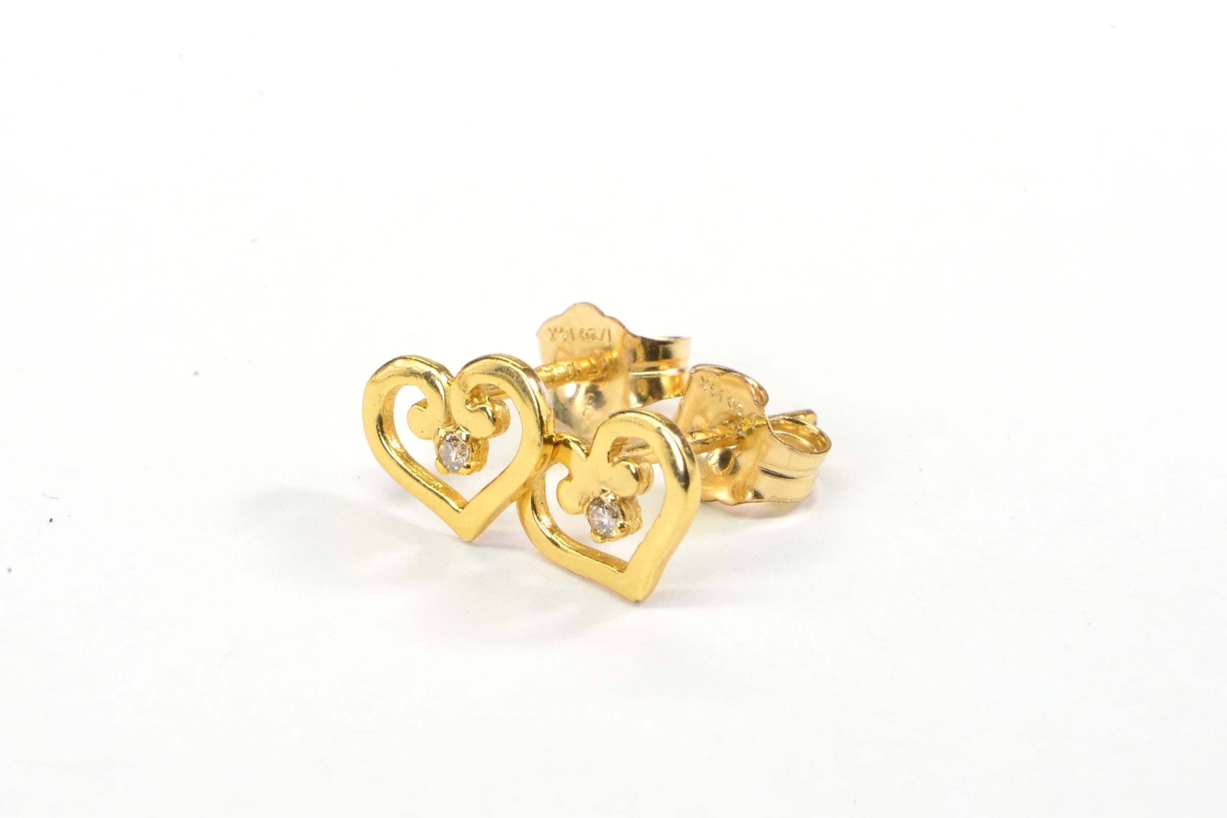 Gold Extra Small Stud  Natural Diamond Hearts Stud Earrings  14K GF Gift for Girls