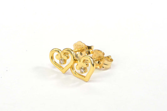 Gold Extra Small Stud  Natural Diamond Hearts Stud Earrings  14K GF Gift for Girls