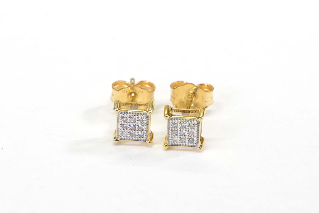 Extra Small Princes Style Diamond Stud Earrings 14K Yellow Gold Filled Square Tiny Studs