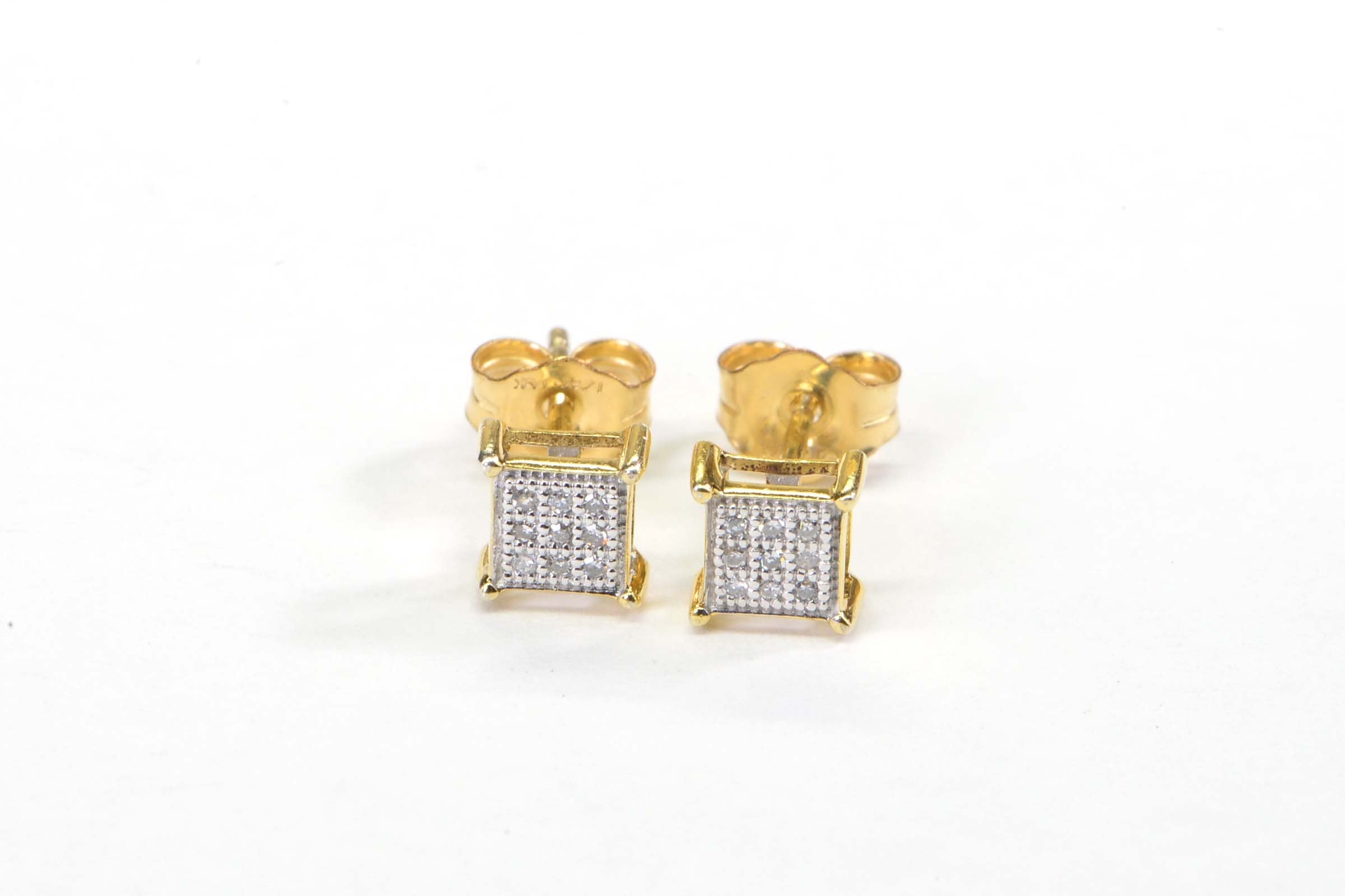 Extra Small Princes Style Diamond Stud Earrings 14K Yellow Gold Filled Square Tiny Studs