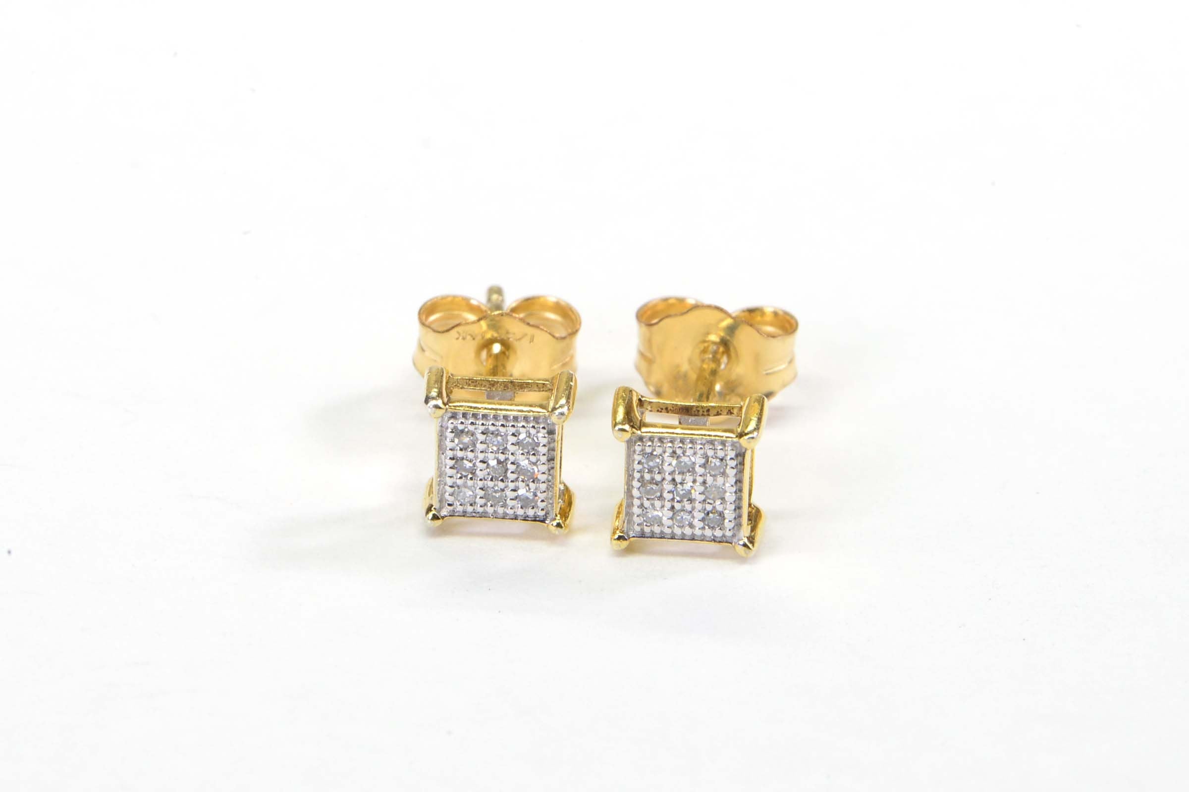 Extra Small Princes Style Diamond Stud Earrings 14K Yellow Gold Filled Square Tiny Studs