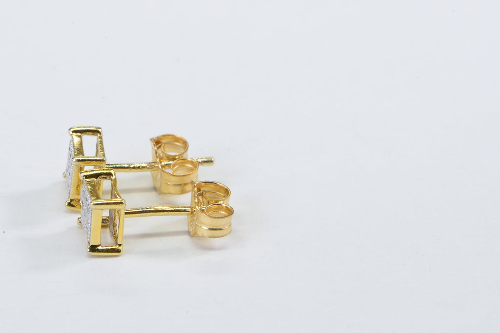 Extra Small Princes Style Diamond Stud Earrings 14K Yellow Gold Filled Square Tiny Studs