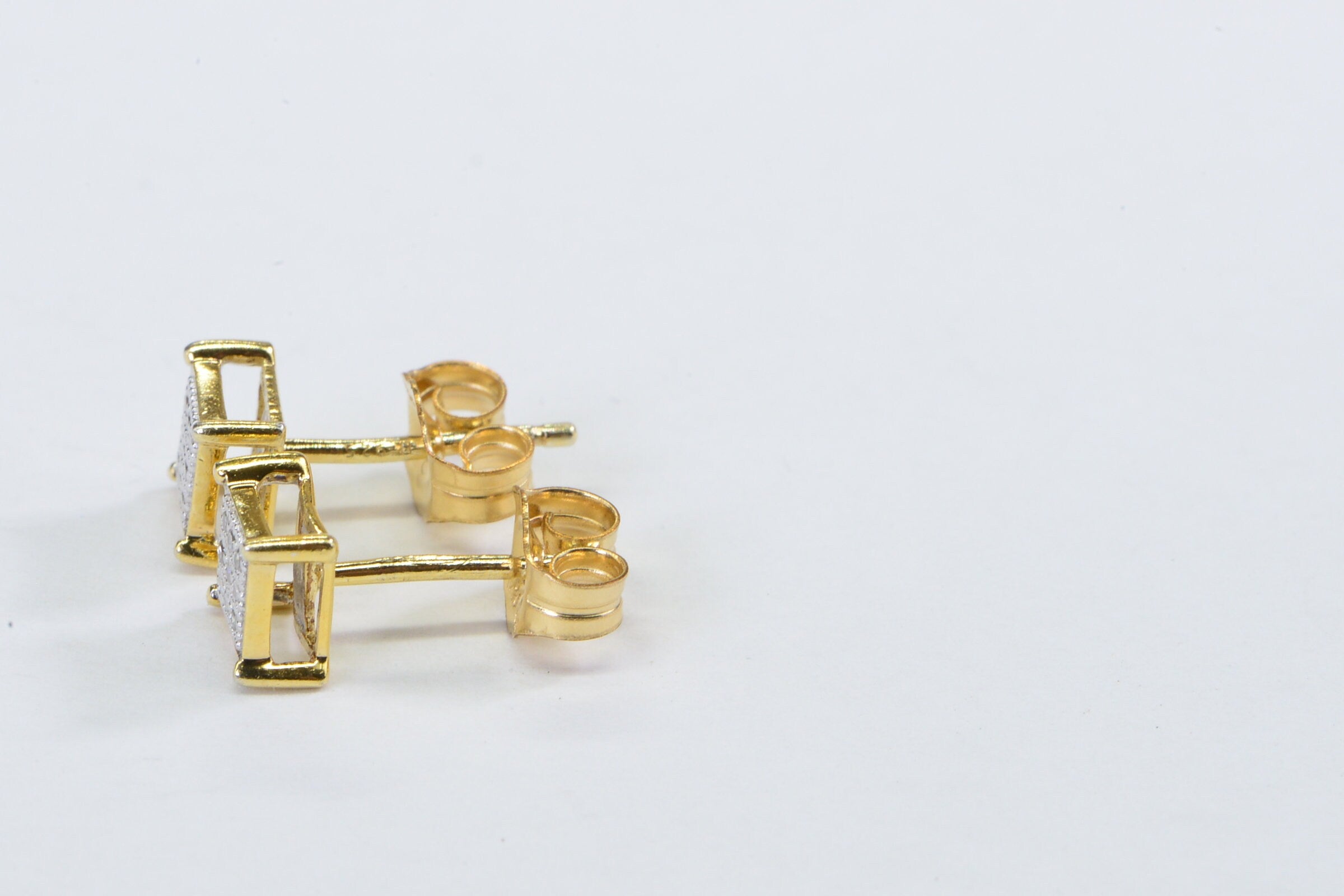 Extra Small Princes Style Diamond Stud Earrings 14K Yellow Gold Filled Square Tiny Studs
