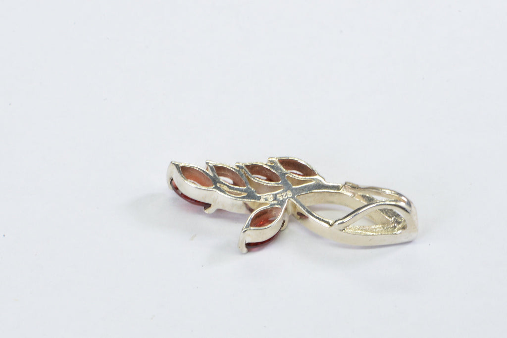 Genuine Garnet Pendant Charm  Sterling Silver Prong Set Stone Branched Marquis Cut Pendant