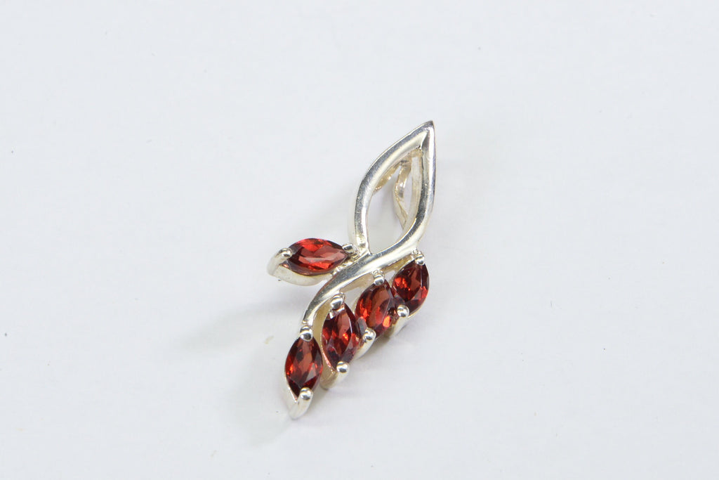 Genuine Garnet Pendant Charm  Sterling Silver Prong Set Stone Branched Marquis Cut Pendant