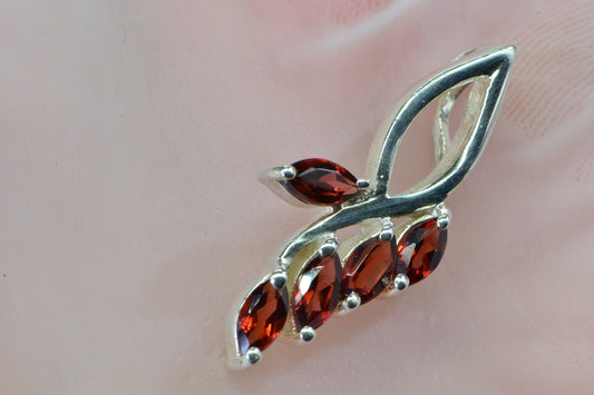 Genuine Garnet Pendant Charm  Sterling Silver Prong Set Stone Branched Marquis Cut Pendant