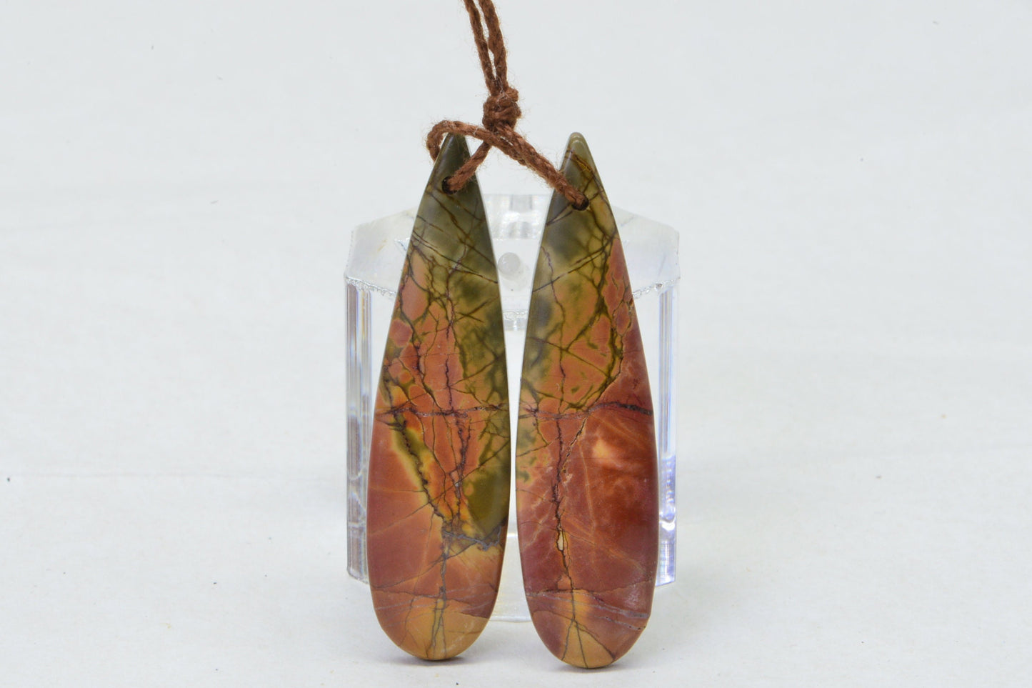Cherry Creek Jasper Long Teardrop  Cabochon Natural Gemstone Orange Brown Green